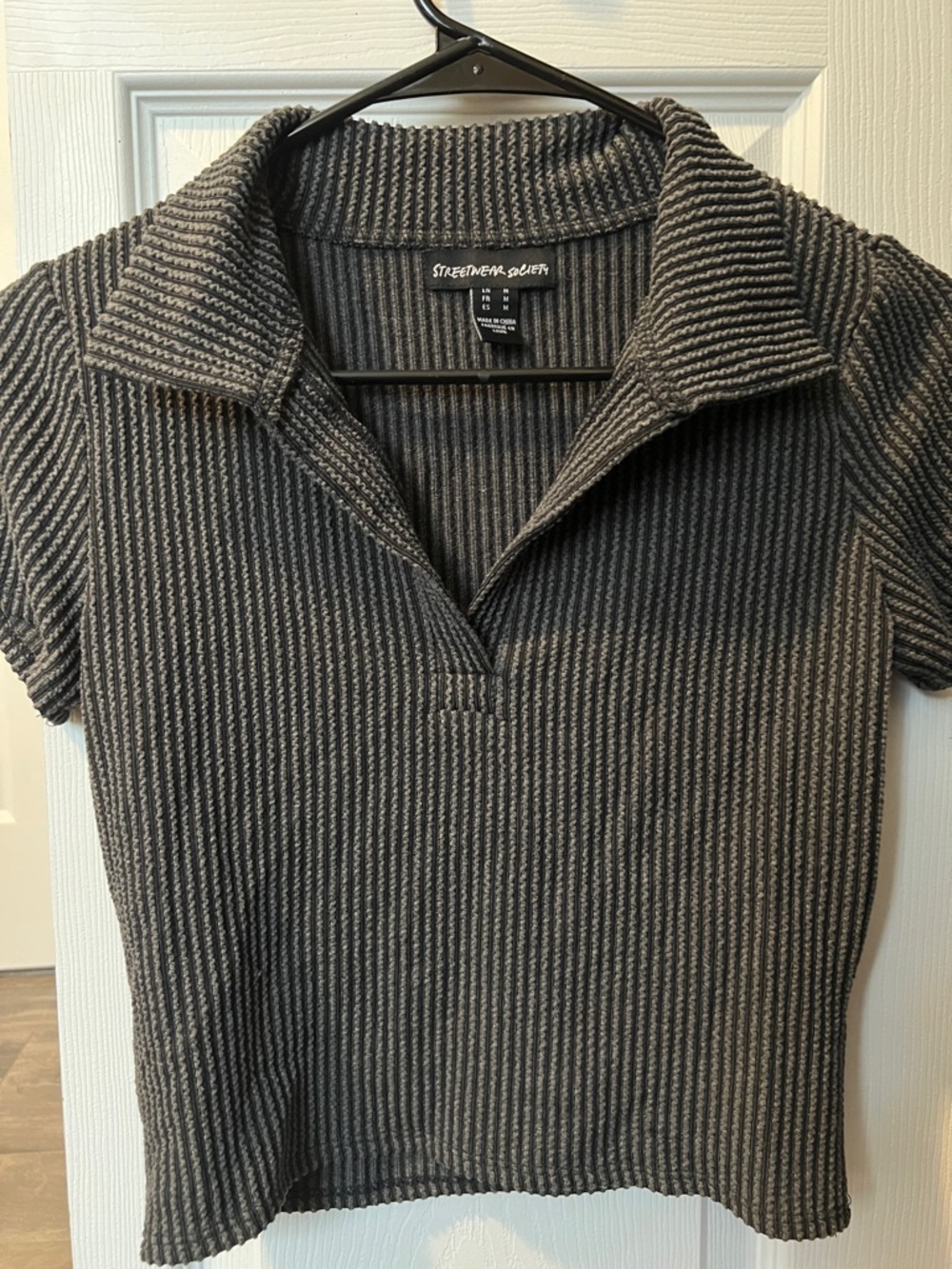 Streetwear Society Charcoal Ribbed Short-Sleeve Polo Top